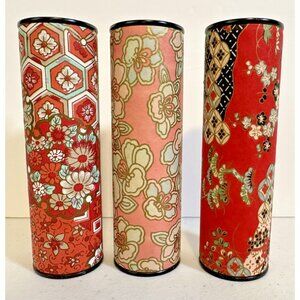 Vintage Asian paper covered kaleidoscope 3 Japanese ? flowers tube 6" cardboard
